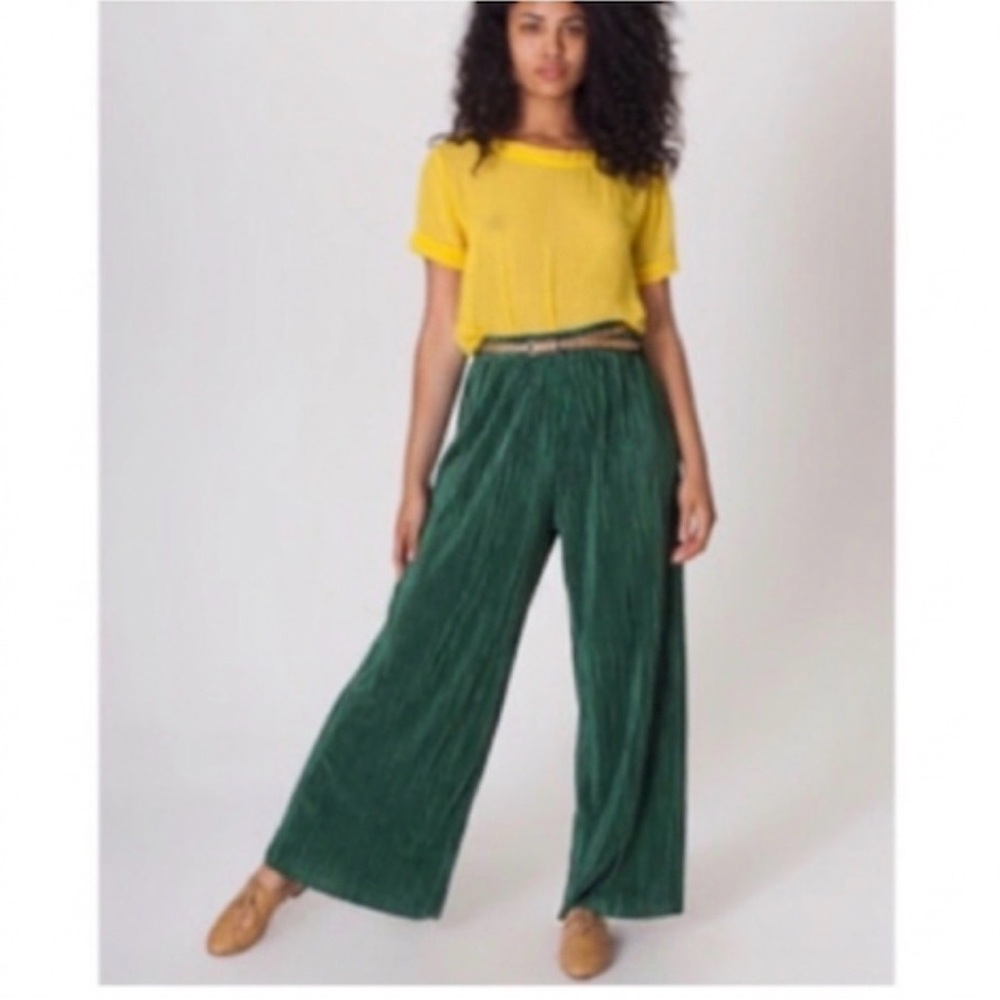 American apparel Wide-Leg plisse pleat  Pants in Forest Green